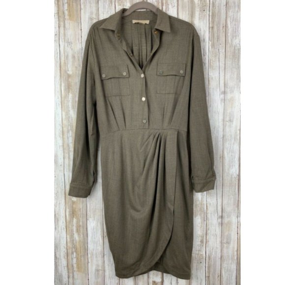 MICHAEL KORS Brown Wool Faux Wrap Dress